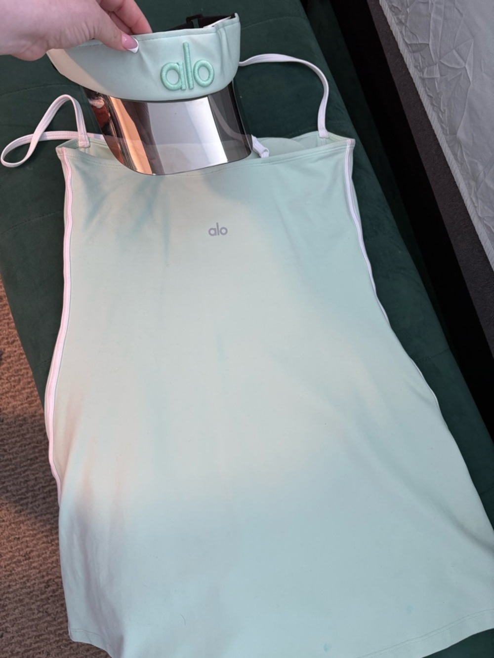 ALO Yoga Mint Green Seamless Tank with White Trim